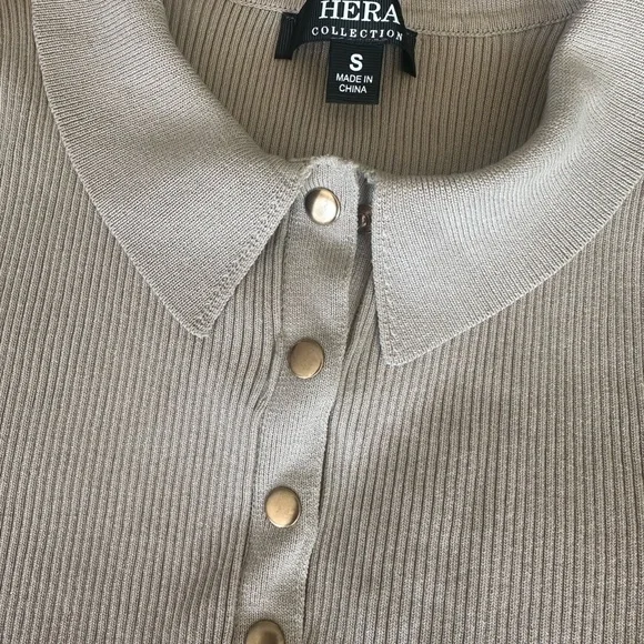 NWOT Hera Cropped Tan Collared Top - Picture 2 of 4